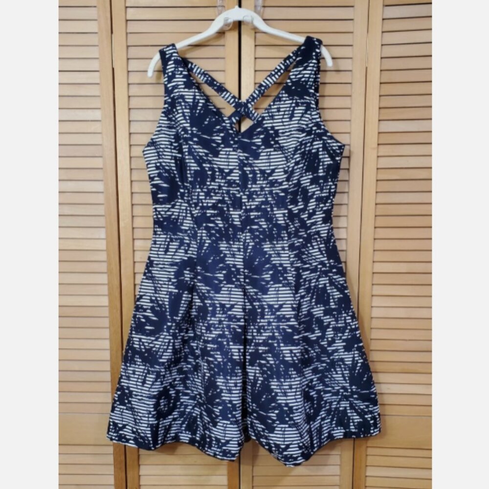 Just Taylor Navy & White Print Sleeveless Fit & Flare Skater Dress 14
